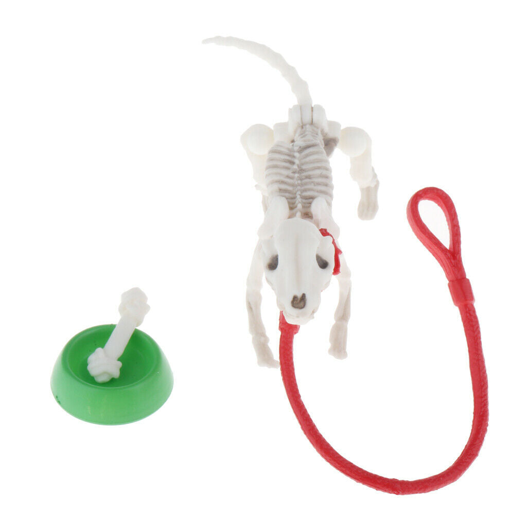 Skeleton Dog Figures Child Toys Halloween Home Decor Photo w/ Bowl Bone