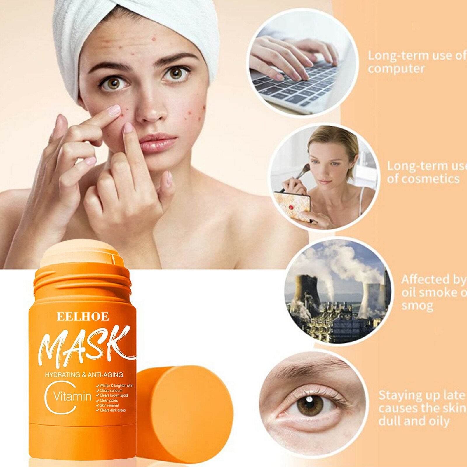 40g Solid Stick Face Purifying Moisturizing Firming for Men Women Vitamin C