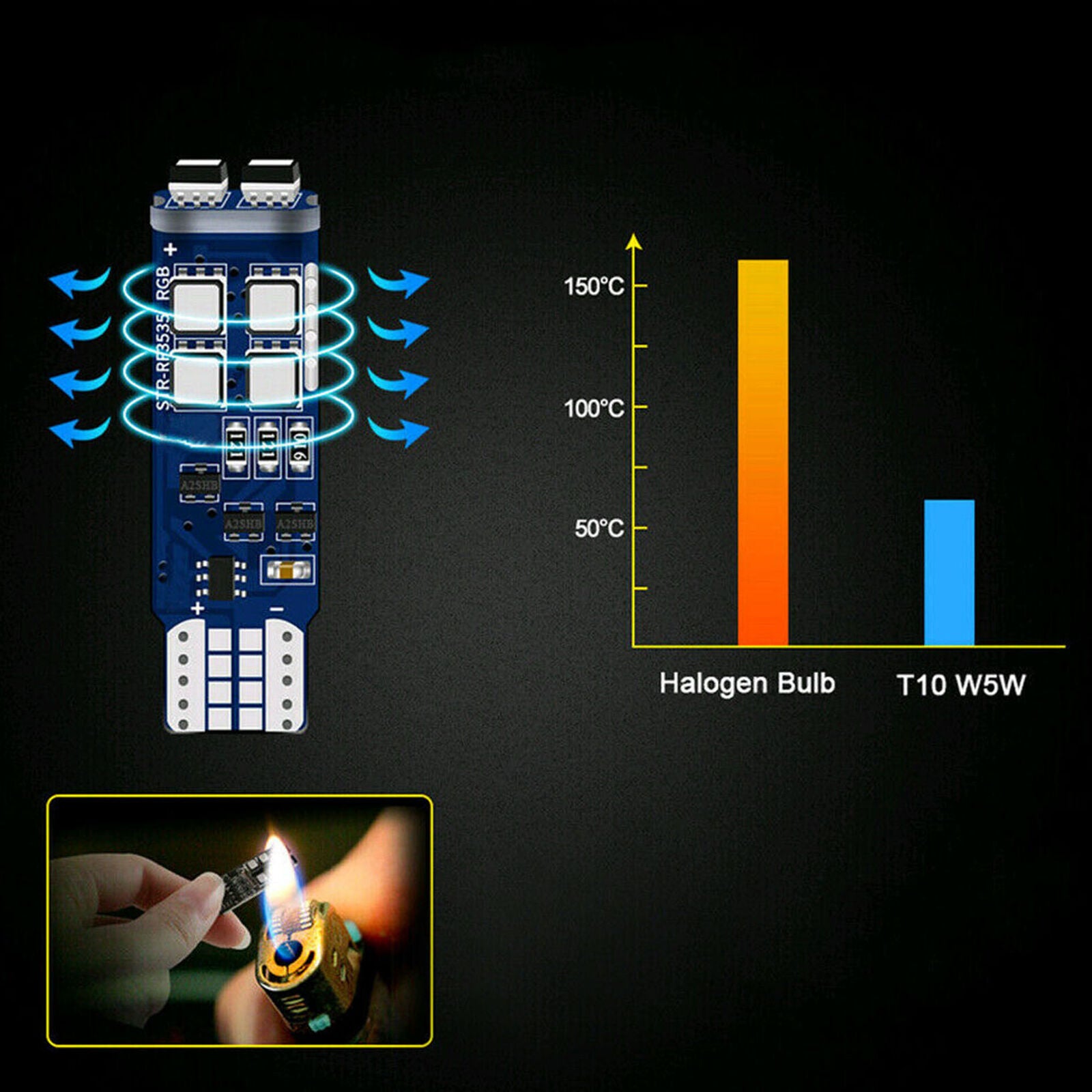 Multi-Color RGB 168 194 T10 LED Bulbs w/RF Remote Control For Car Parking Lights