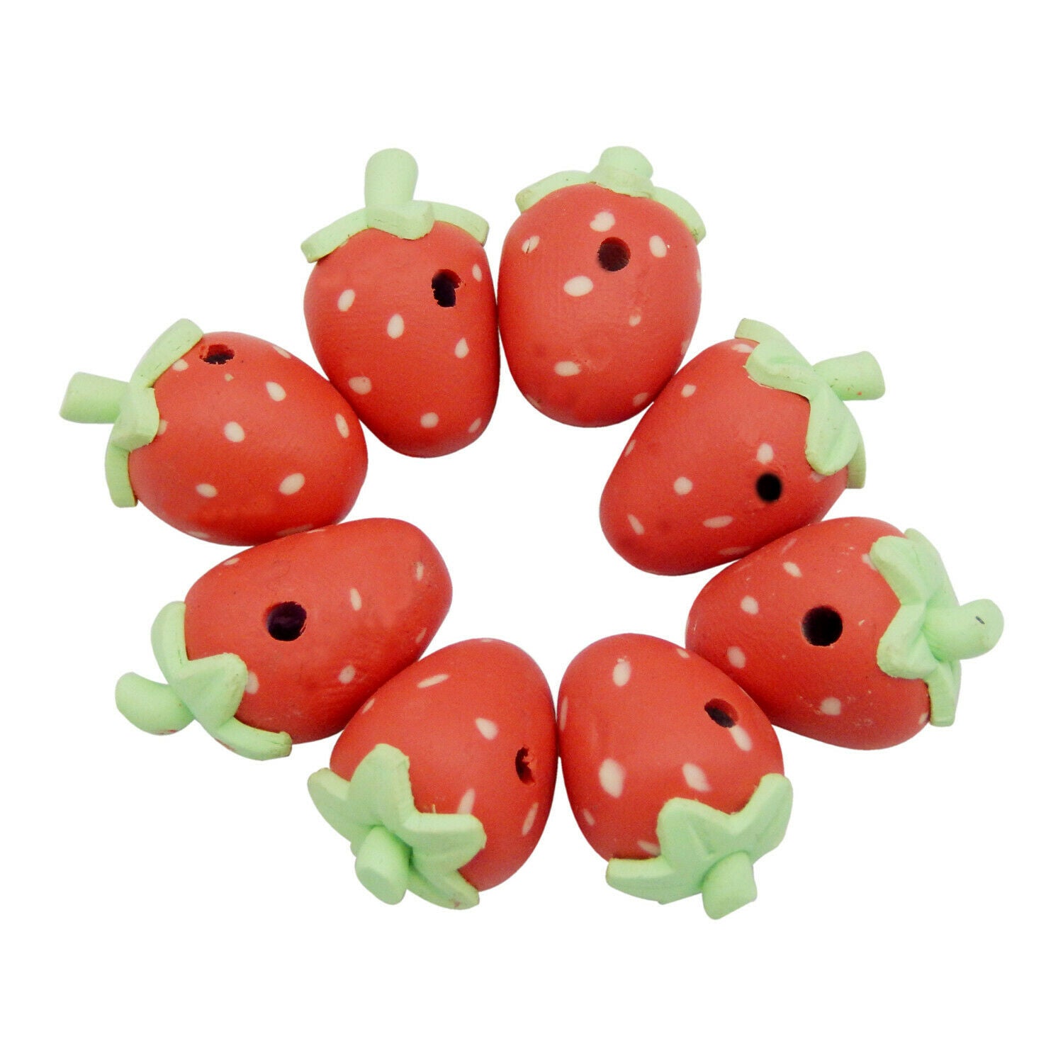 10 Polymer Clay Strawberry Spacer Bead Fruit Bracelet Necklace Jewelry DIY 17mm