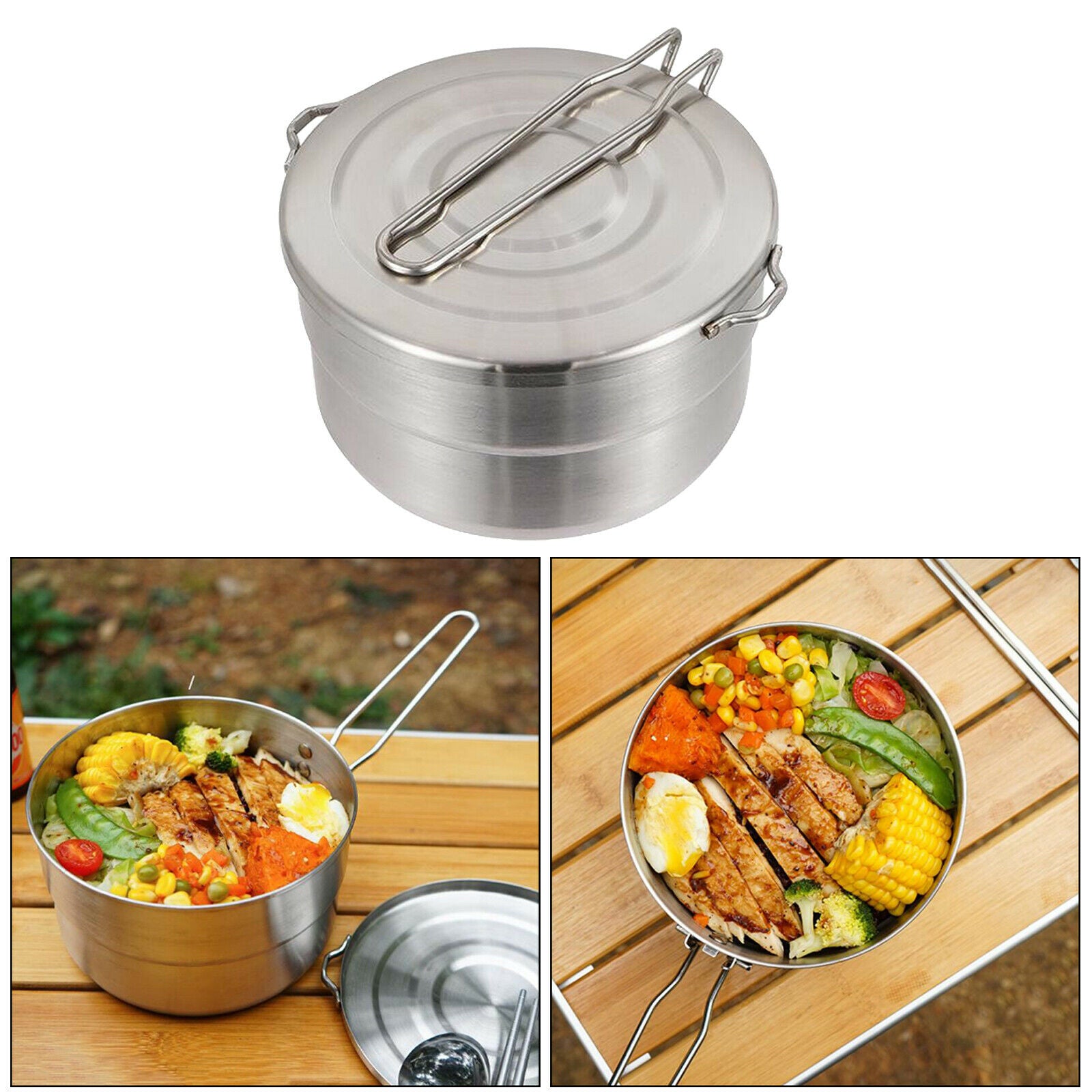 Stainless Steel Sauce Pan Saucepan Soup Steak Pot Bowl Foldable Handle Campings