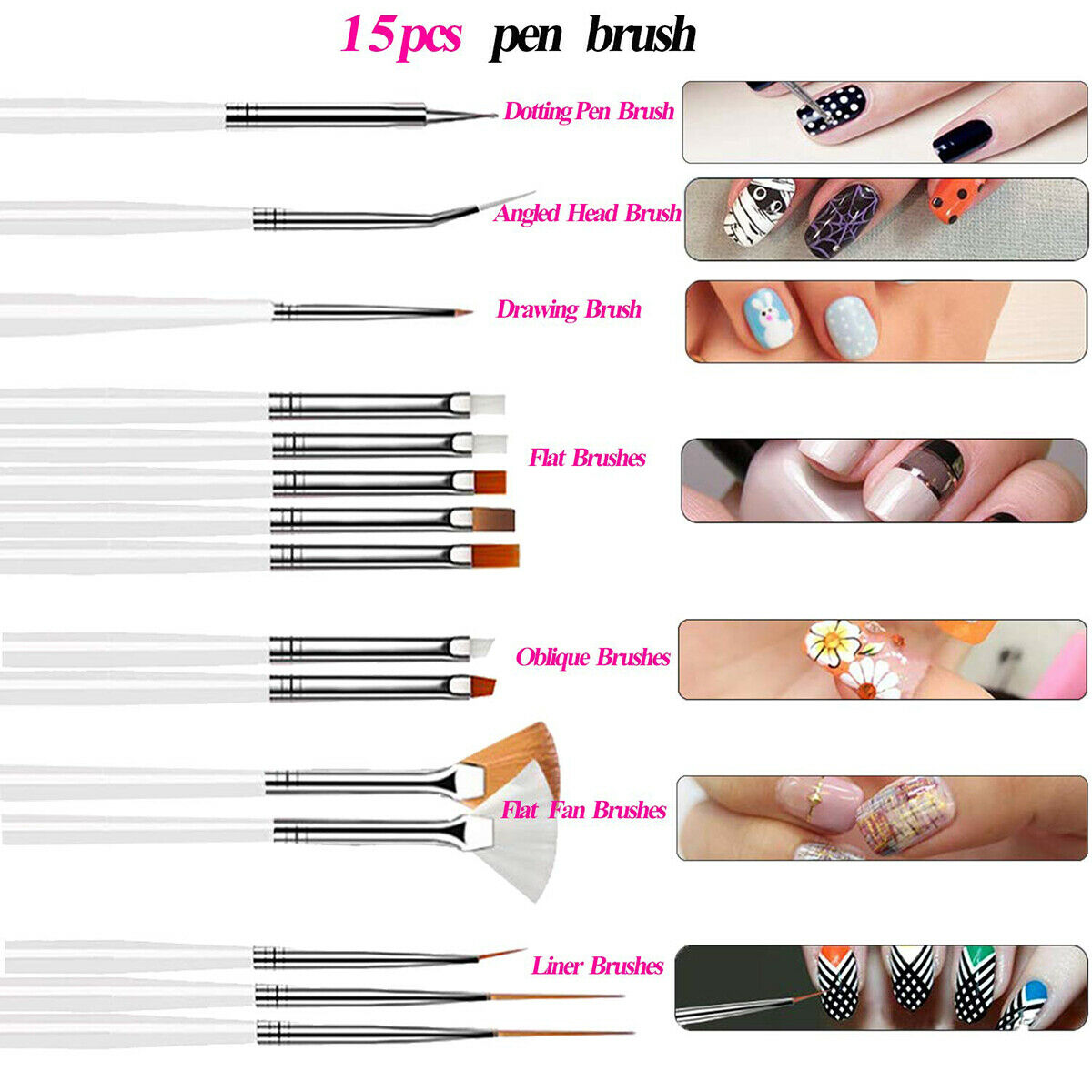20x Nail Art Brushes Nail Art Design Painting Detailing Brushes Liner Tool Kit