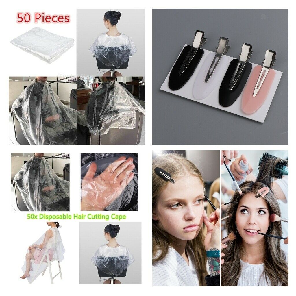 50Pcs Disposable Hair Cutting Cape Cloth Hair Salon Gowns Capes + 4x Clips