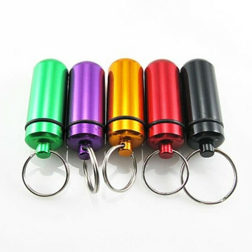 Mini Waterproof Metal Medicine Pill Box  Bottle Holder Container Keychain