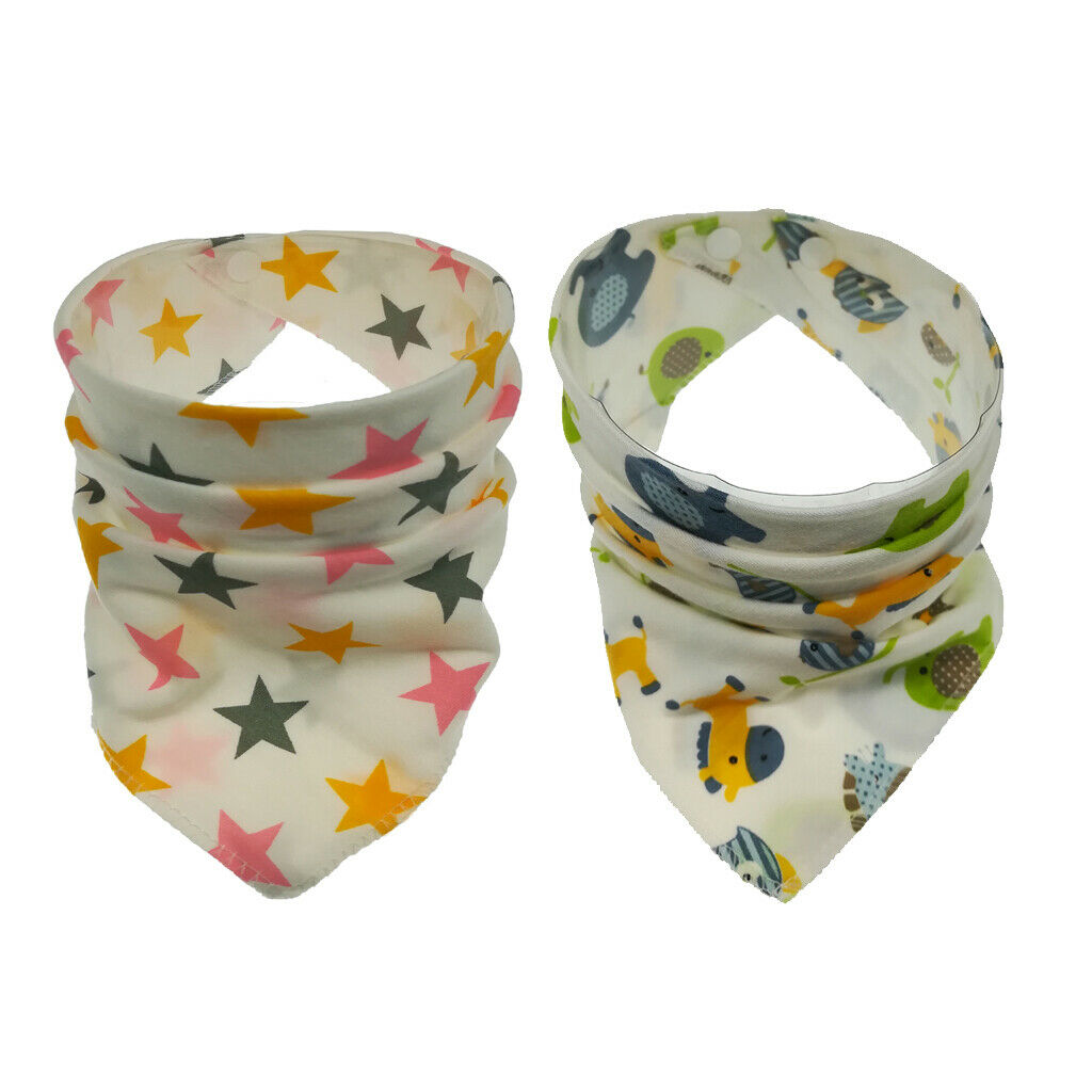 2pcs Breathable Cartoon Triangle Baby Bibs Drool Girls Feeding Accessory