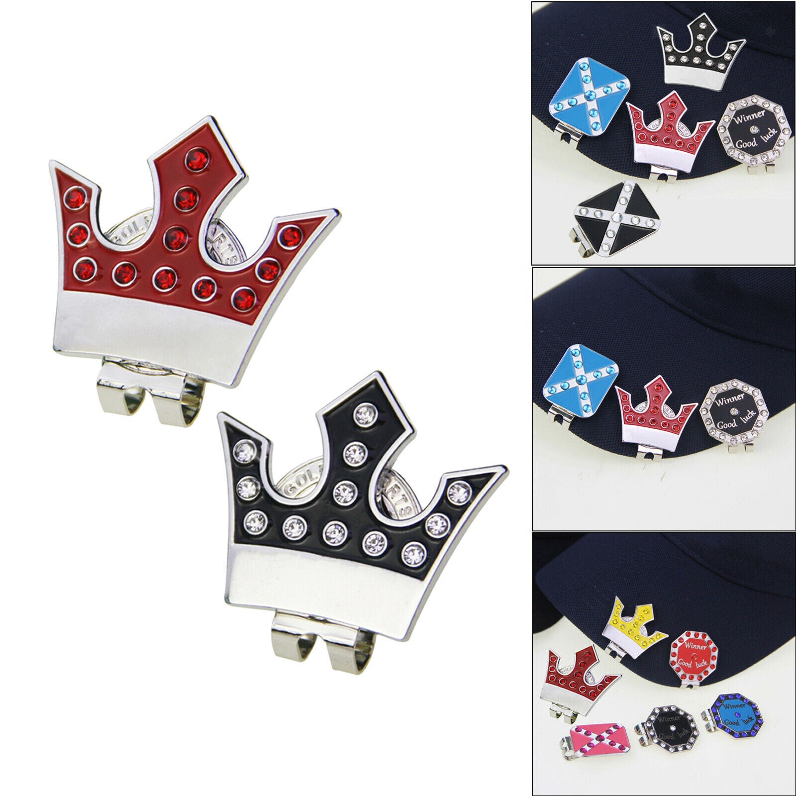 2 Pieces Funny Rhinestone Removable Golf Ball Markers Hat Clip Putt Sign