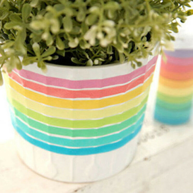 10x Rainbow Washi Sticky Paper Masking Adhesive Decorative Tape Scrapbooking DIY