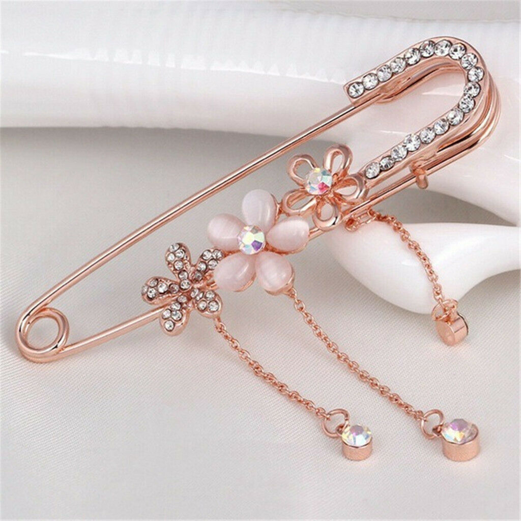Flower Tassel Brooch Pins Crystal Sweater Shawl Clips Cardigan Collar Shirt
