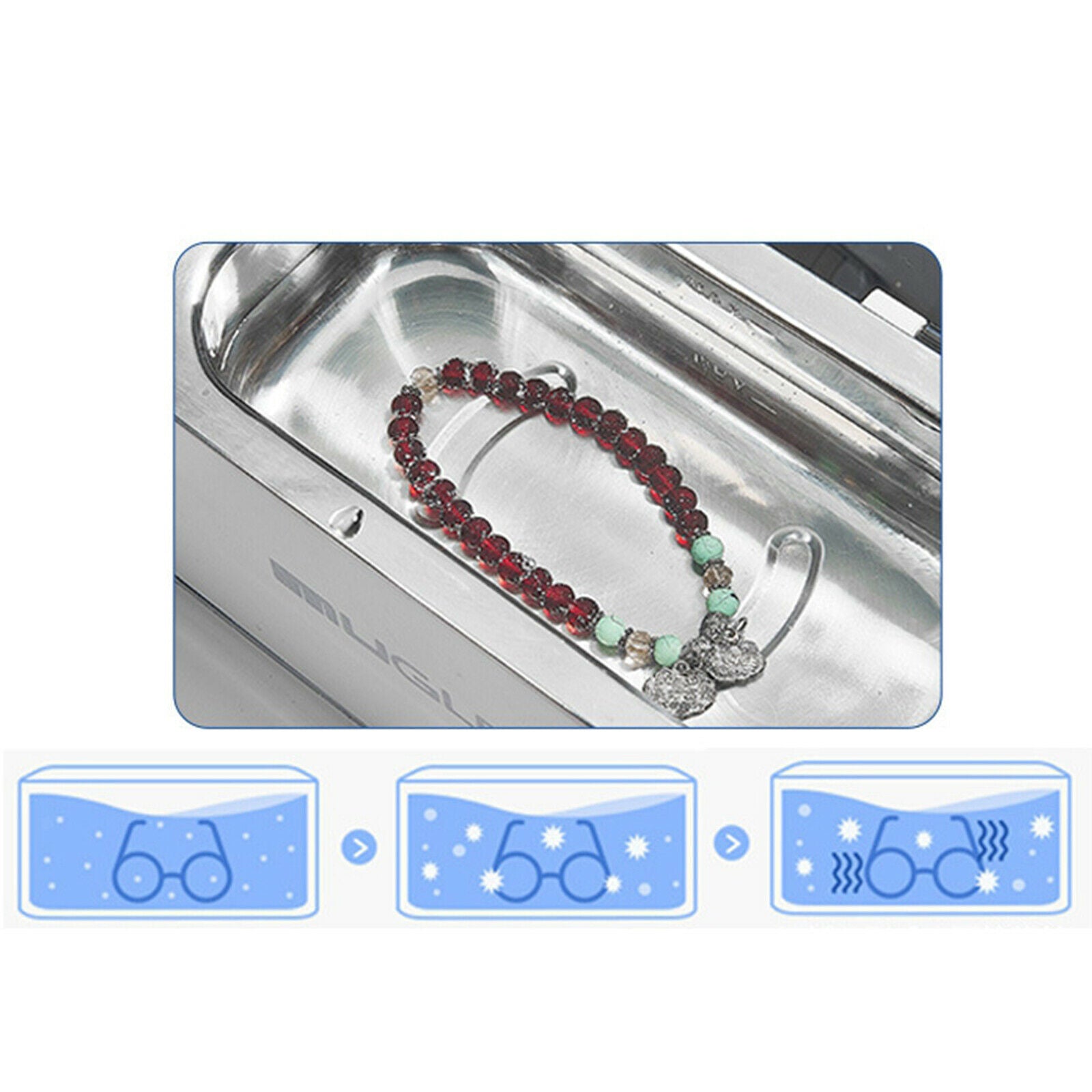 Digital Ultrasonic Jewelry Cleaner Glass Watch Cleaning Machine Basket White