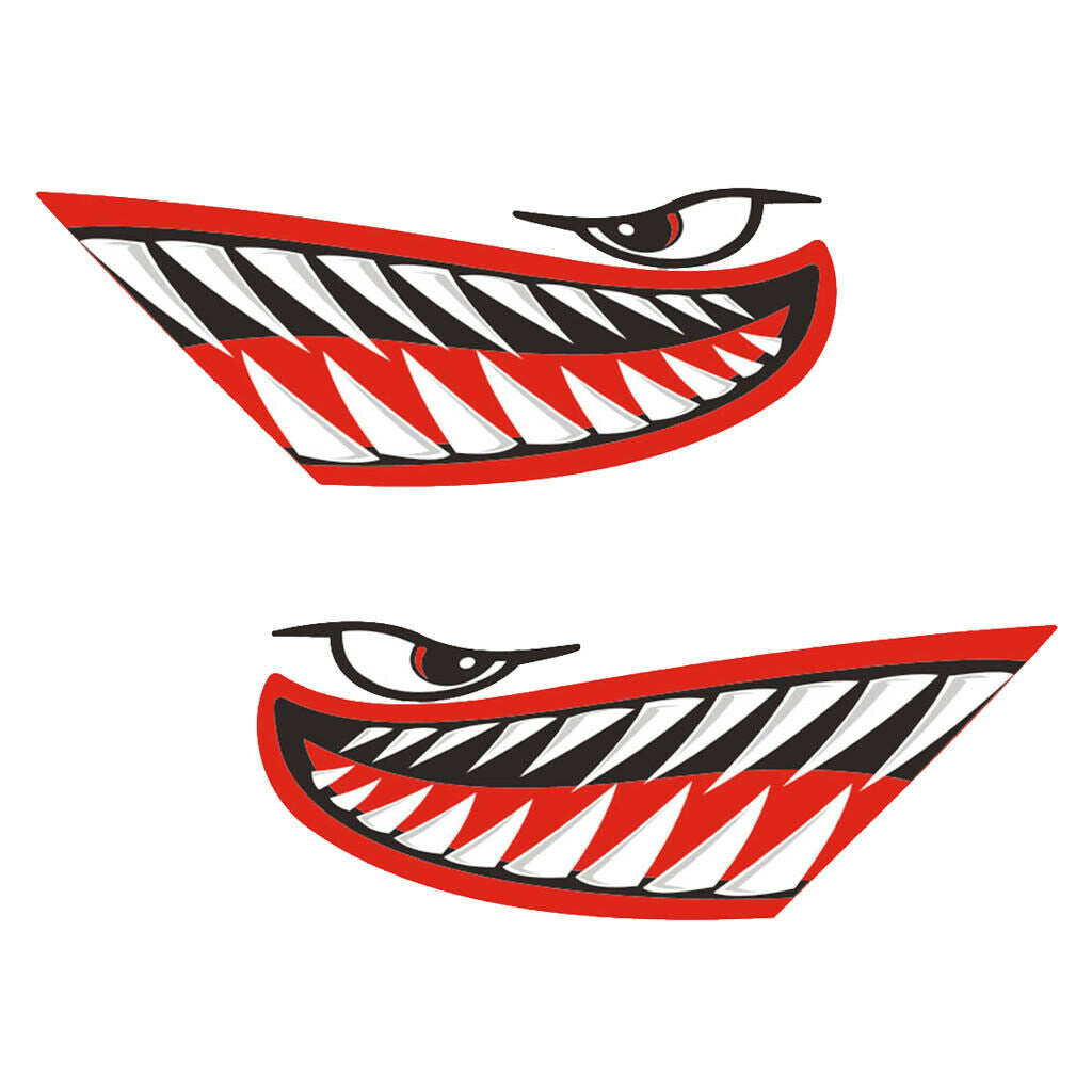 4 Pieces Kayak Boat Shark Teeth Mouth with Fish Skeleton DIY Decals Stickers