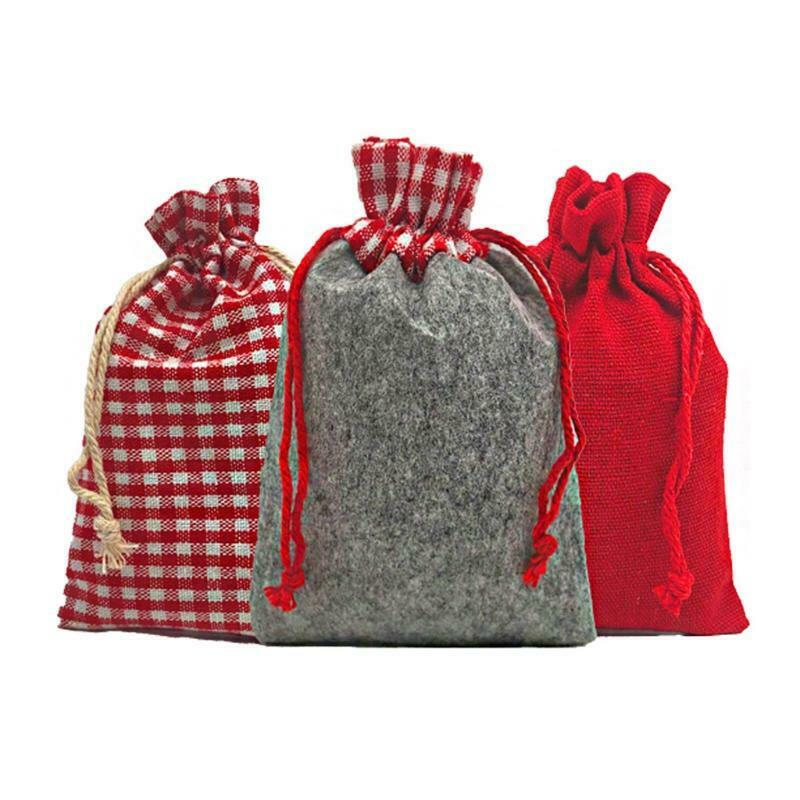 2021 Red Christmas Advent Calendar 24 Days Hanging Drawstring Candy Bags DIY