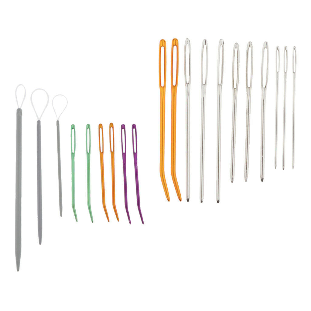 2 Set Bent Tapestry Needle Large-Eye Darning Yarn Stitching Needle Threader Tool