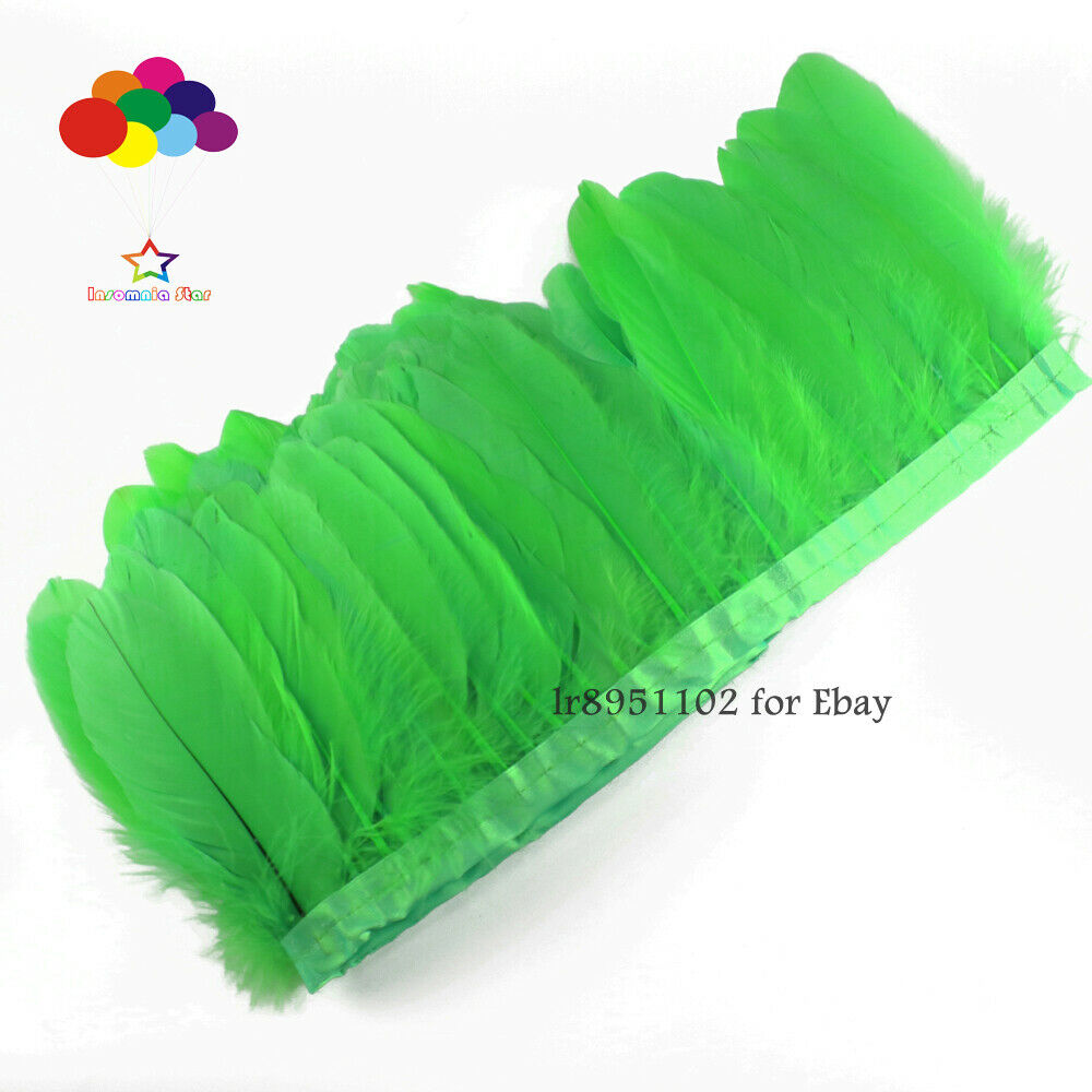 Goose Feather Trim Fringe 6-8 inch 15-20 cm DIY Dress Sewing Crafts Grass green