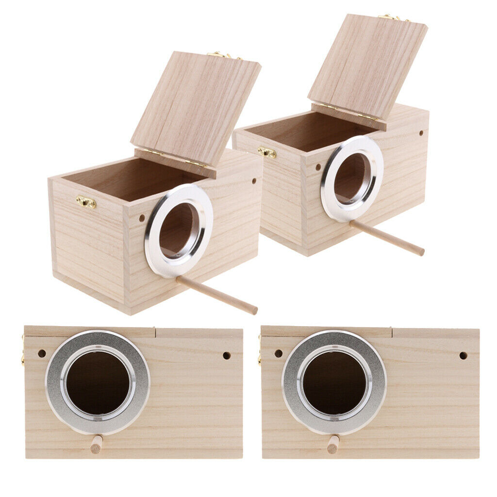 4Pc Wooden Budgie Nest Nesting Box & Perch For Cage Aviary With Opening Top
