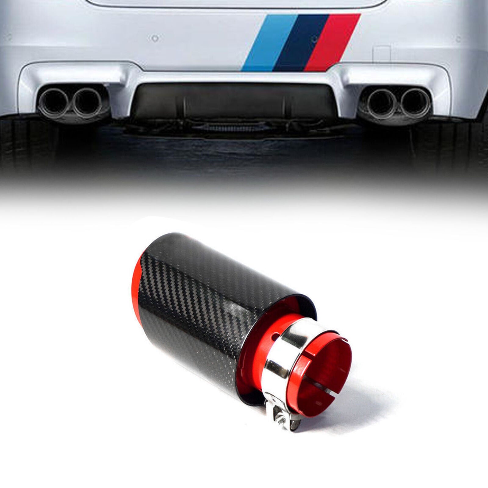 Car Exhaust Tip Muffler Pipe Red Steel Black Carbon Fiber 2.5" Inlet Universal