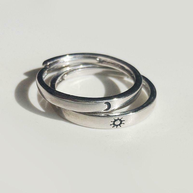 Sun and Moon Lover Rings Couple Set Promise Wedding Bands for Couple Lovers 2Pcs
