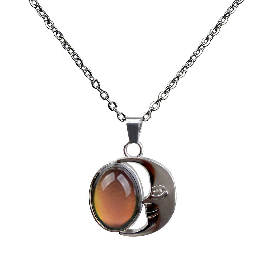 Moon Luna Crystal Mood Changing Color Pendant Choker Necklace for Women Girl