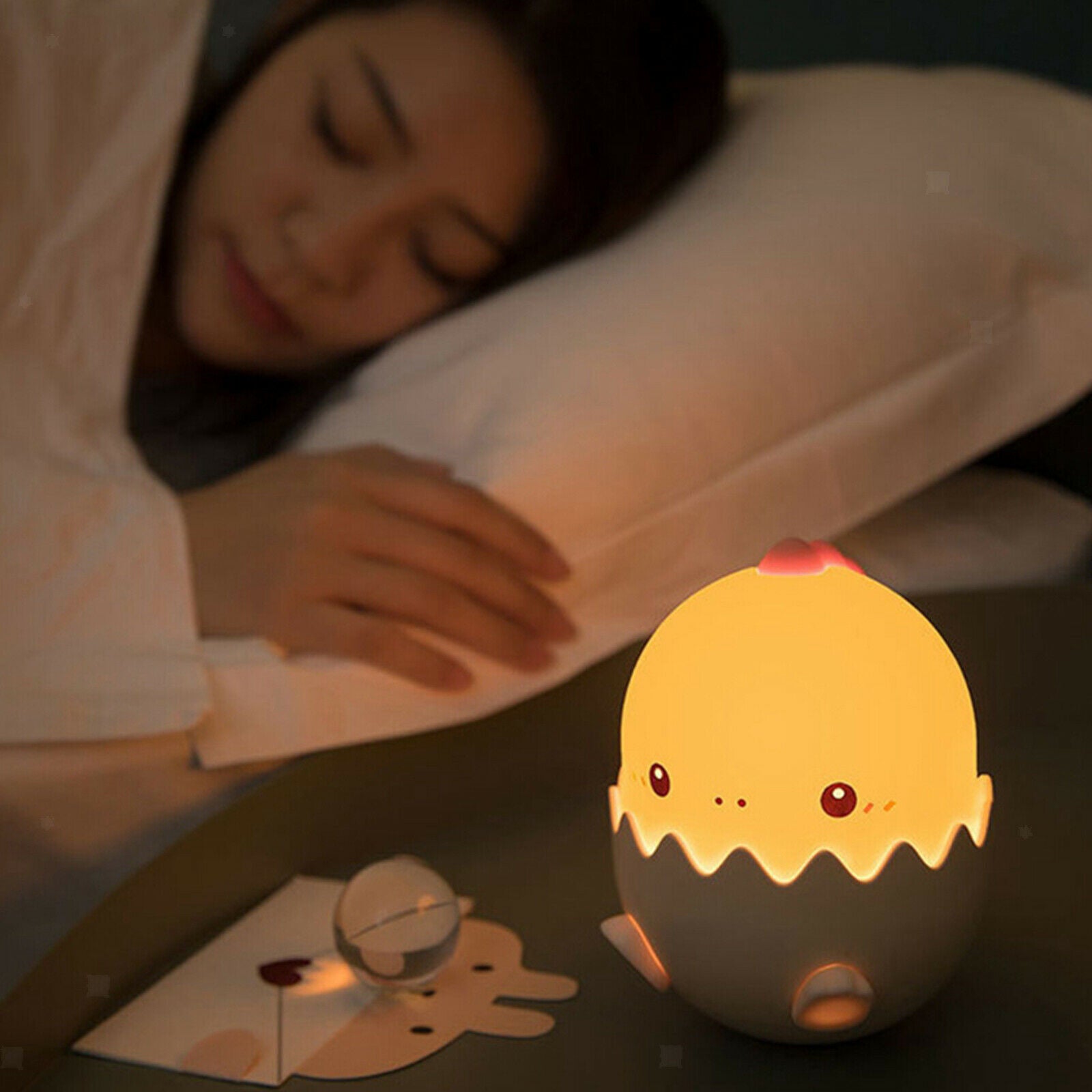 USB Rechargeable Night Light Lamp Silicone Dinosaur Color Change Pink