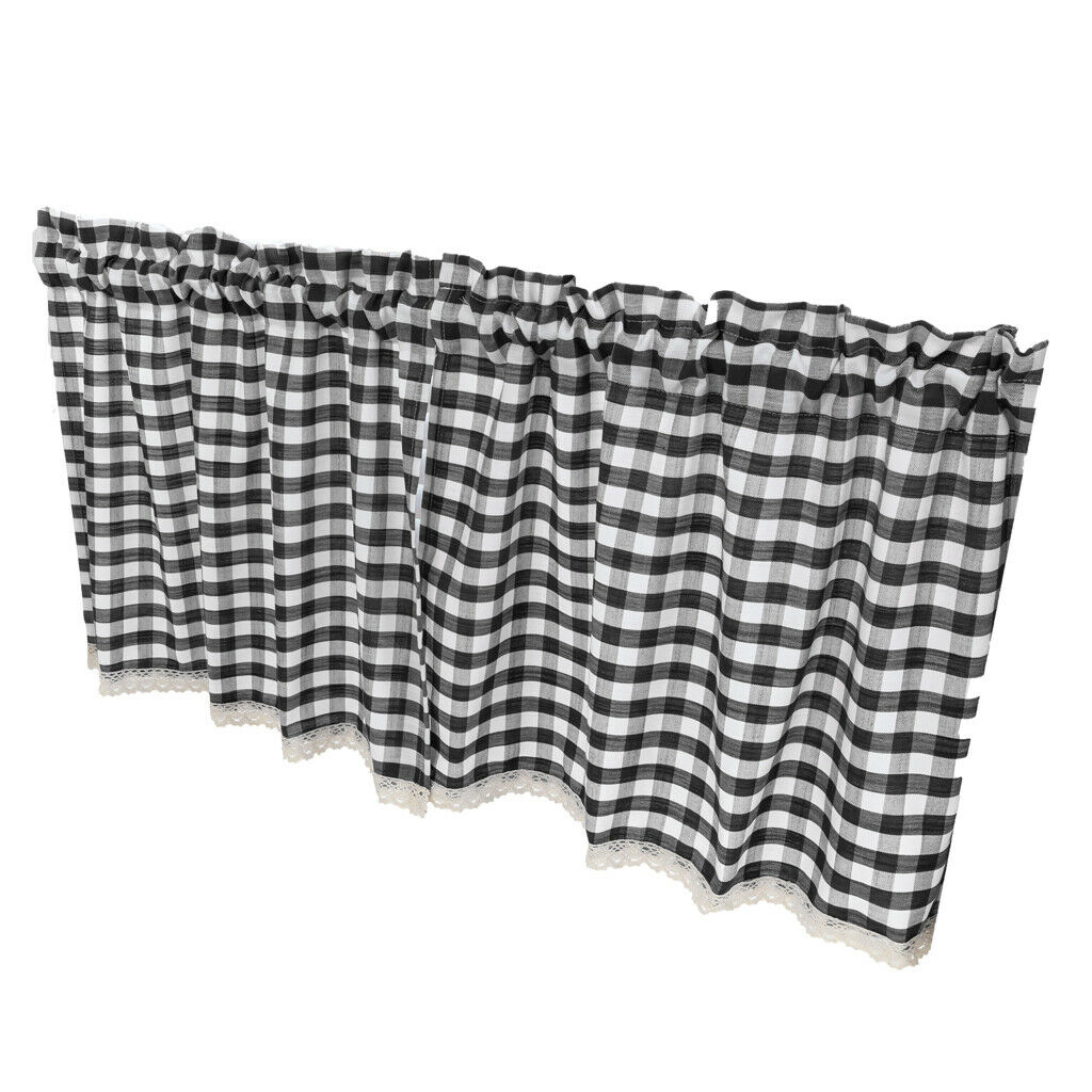 2x Check Laces Cafe Kitchen Curtain Valances European Rural Window for
