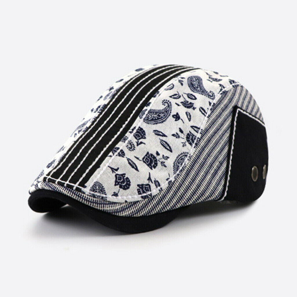 2pcs Men Patchwork Paisley Flat   Summer Baker  Newsboy   Sun Hat