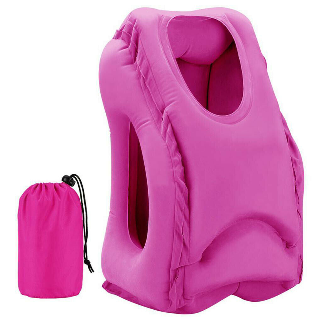 Inflatable Travel Pillow Nap Pillow for Business Office Bus Train  Airplane Red