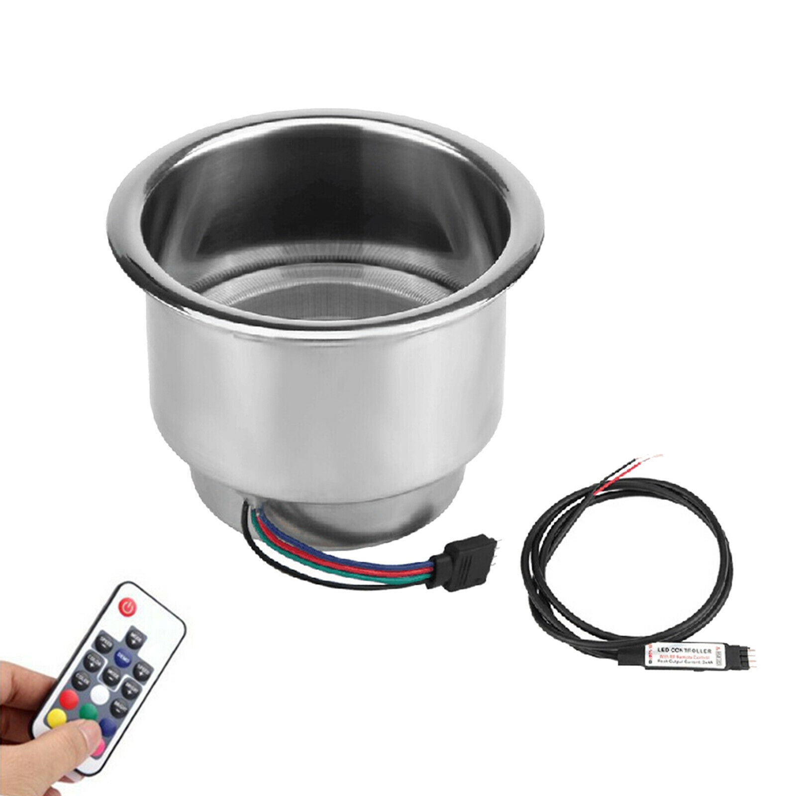 RGB Stainless Steel Cup Bottle Holder Seat 3W LED Lamp Marine Truck RV