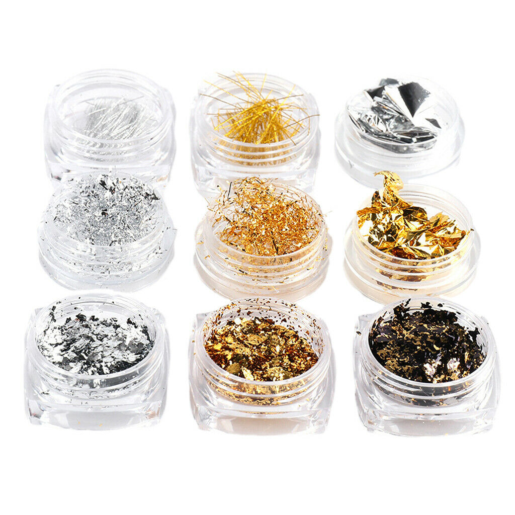 9 Boxes Nail Chips Foil Flakes Fragments Manicure Nails Glitter Supplies