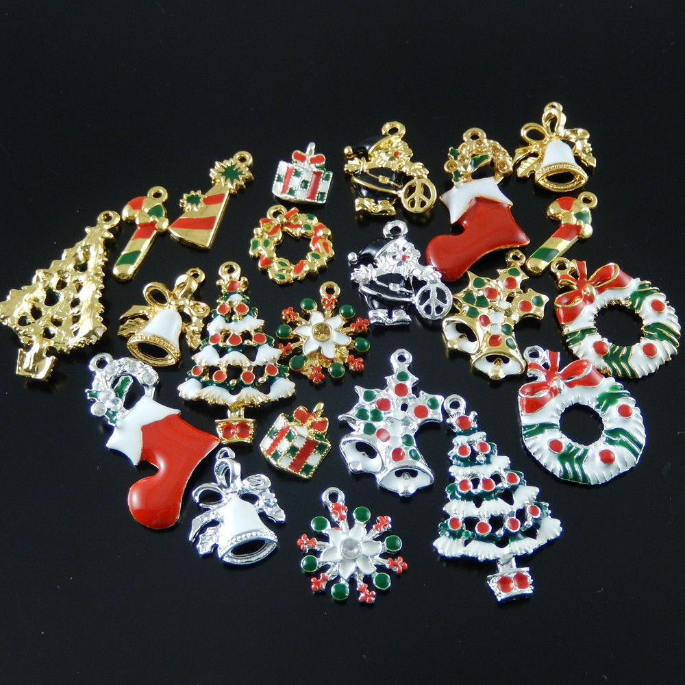 15 Mix Christmas Charm Alloy Enamel Jewelry Drop Dangle Art Crafting Findings