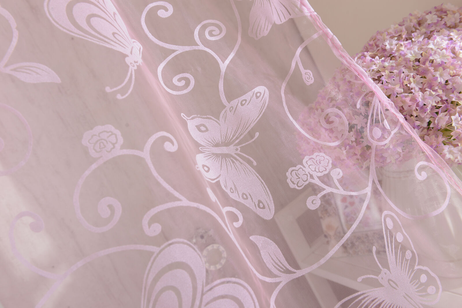 Floral & Butterfly Embroidered Sheer Curtains Rod Pocket Curtains for Girls Room