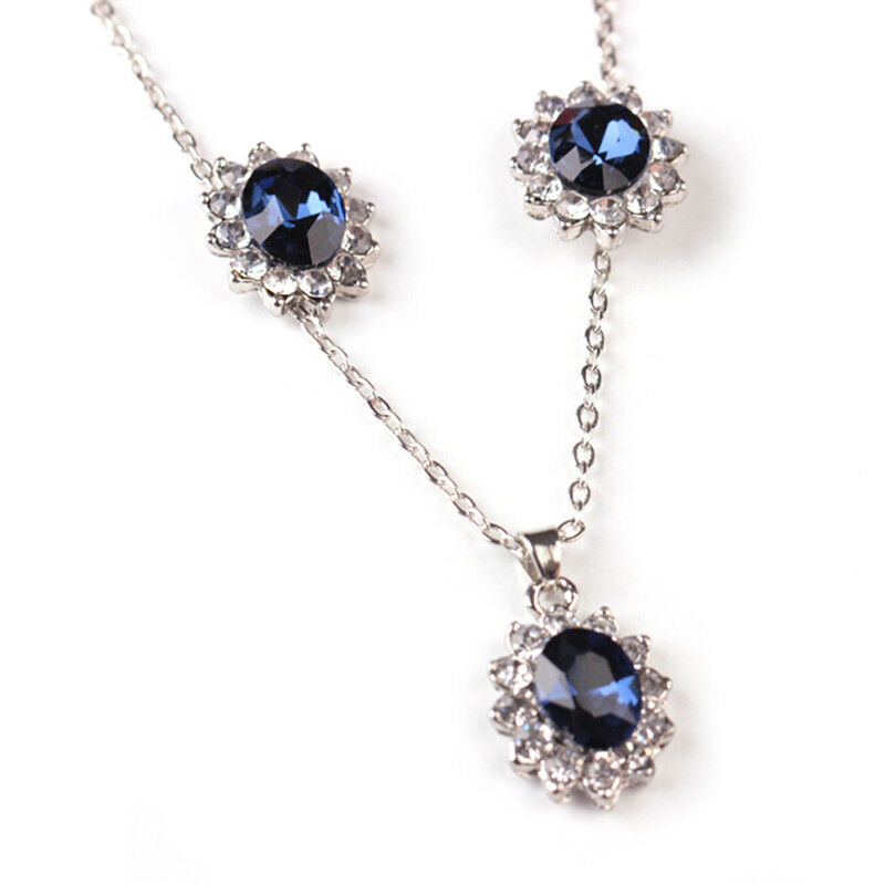 Fashion Blue Crystal Wedding Snowflake Necklace Earrings Jewelry Sets Gift S Lt