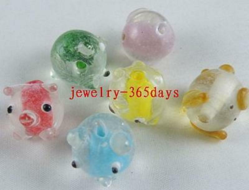20pcs Handmade Glass Mixed Pig Spacers 16x15mm P430