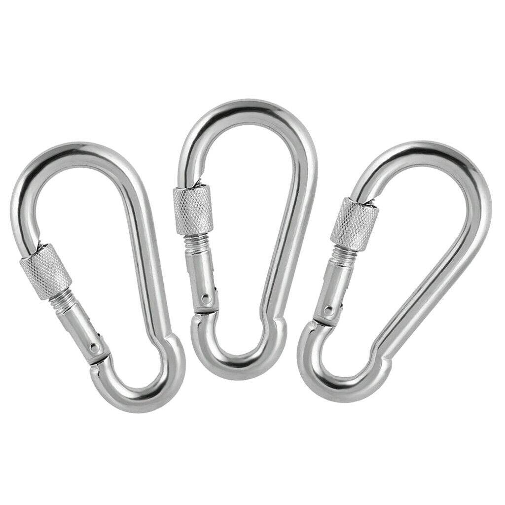 3x Stainless Steel Safety Climbing Snap Hook Carabiner Locking Clip Outdoor