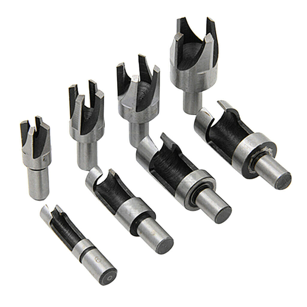 8 Pieces Carbon Steel Taper Claw Type Wood Plug Cutter Drill Bits 5/8" 1/2" 3/8