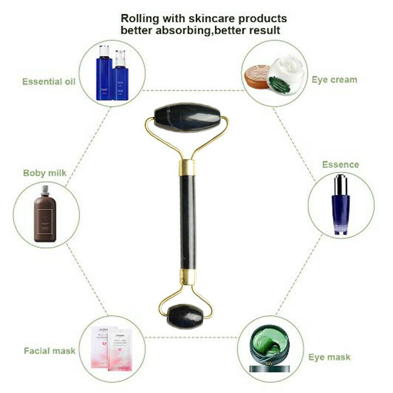 Black Jade Roller Face Massage Double Head Face Massager Natural Stone Ca.l8