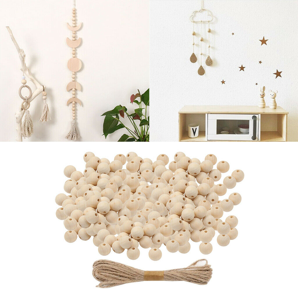 200x Round Wooden Bead Spacer Ball Loose for Making