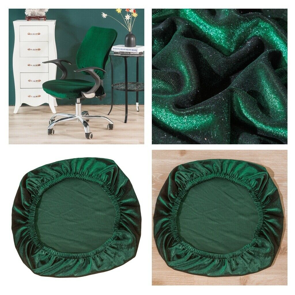 2x Stretch Velvet Chair Covers Dining Chair Soft Stool Home Decor Green