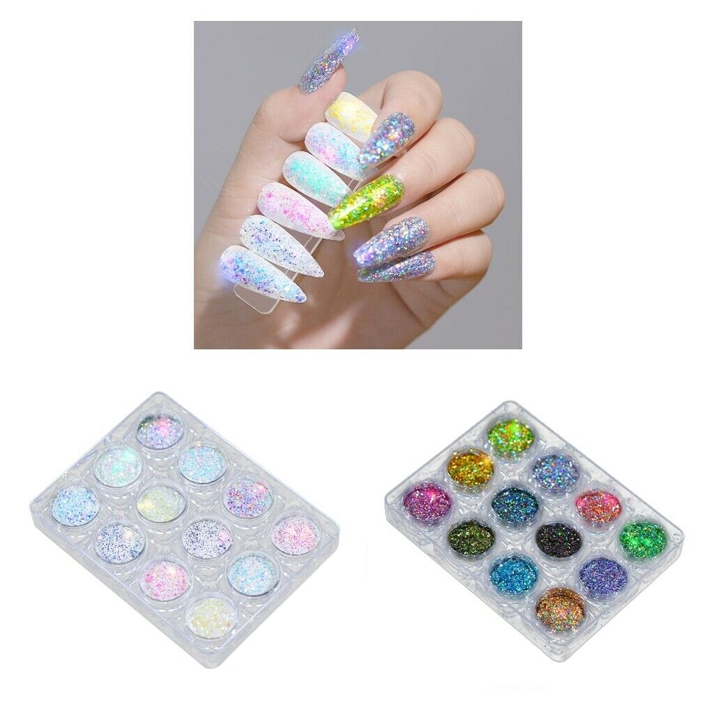 24Colors Acrylic Nail Art Tips Dust Powder Colorful Decor Kits Gift