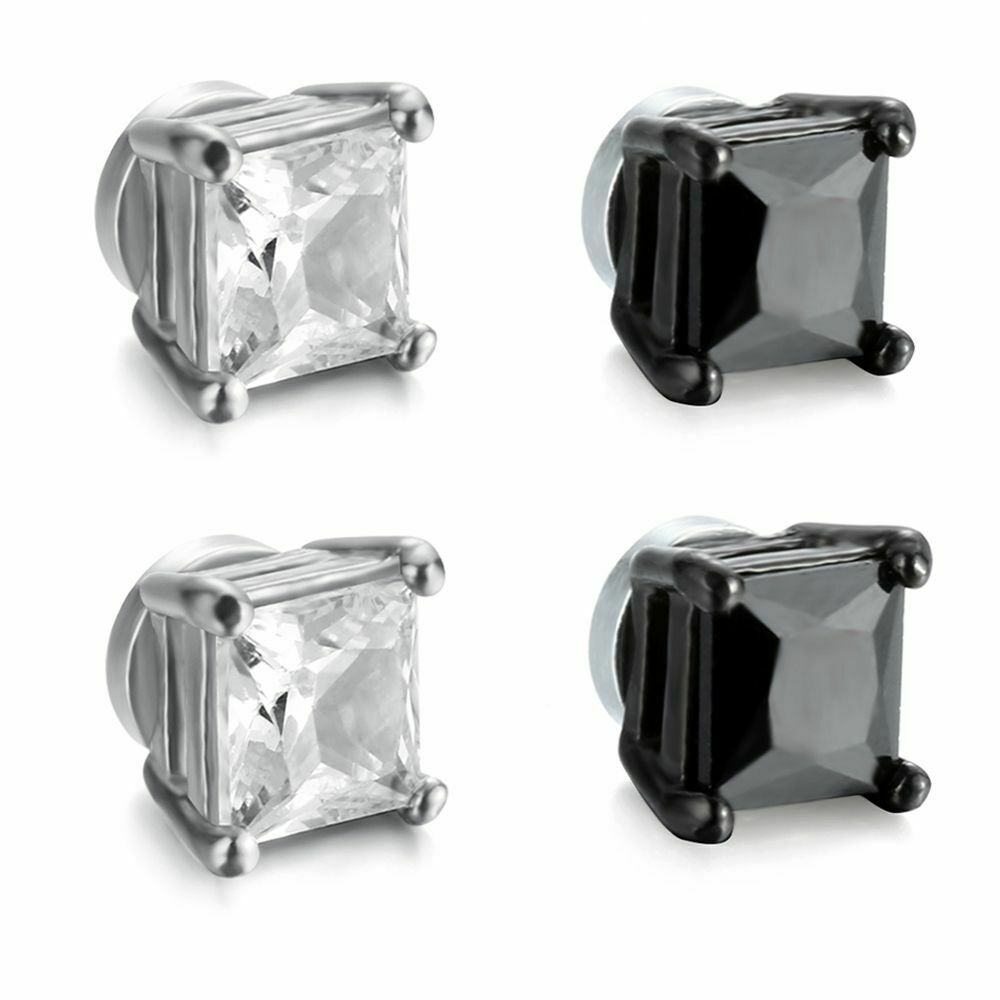 Crystal Women Mens Clip On Earrings Magnetic Ear Stud Non-Piercing CZ Zircon