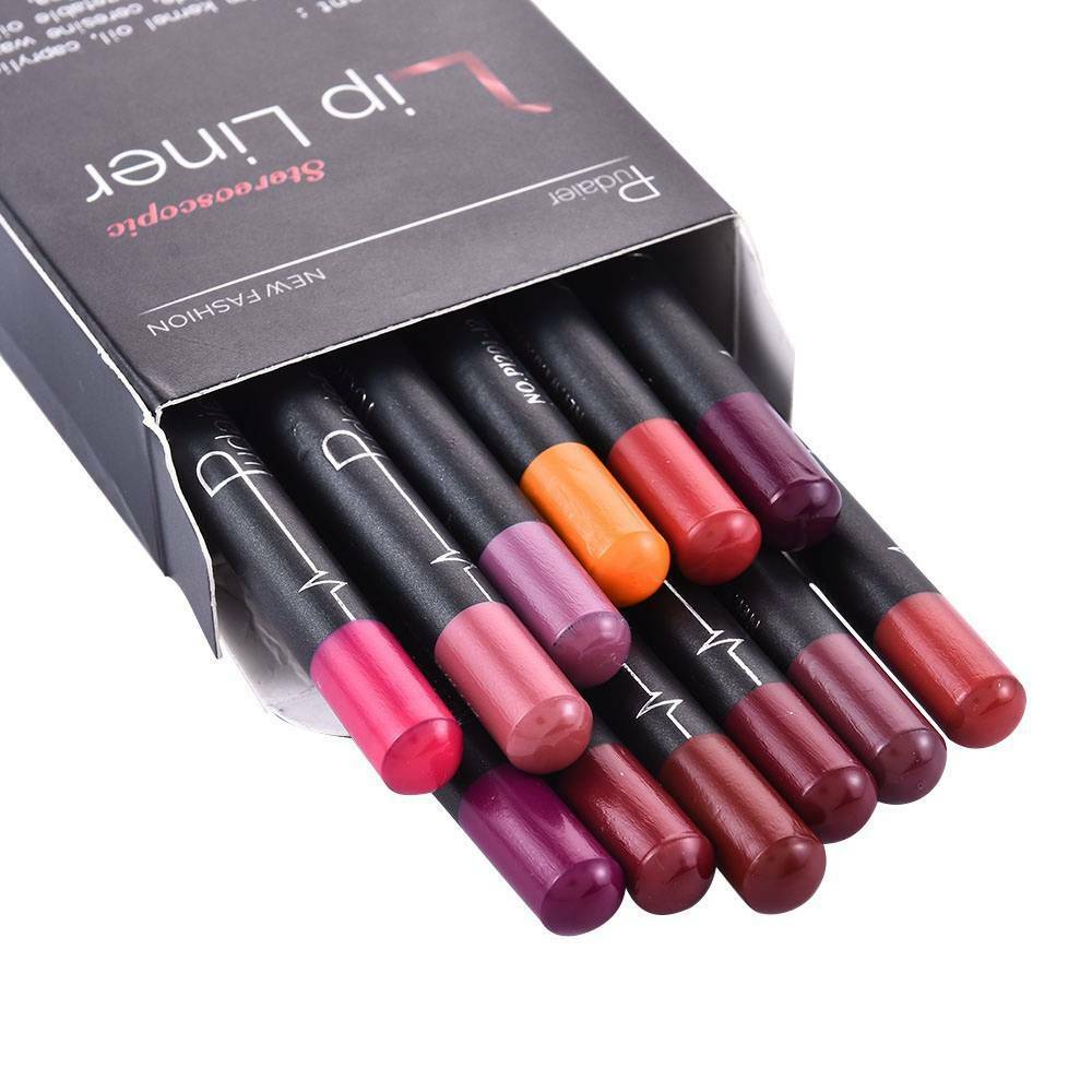 12PC Sexy Waterproof Lip Liner Lipstick Long Lasting Matte Lipliner Pencil Pen