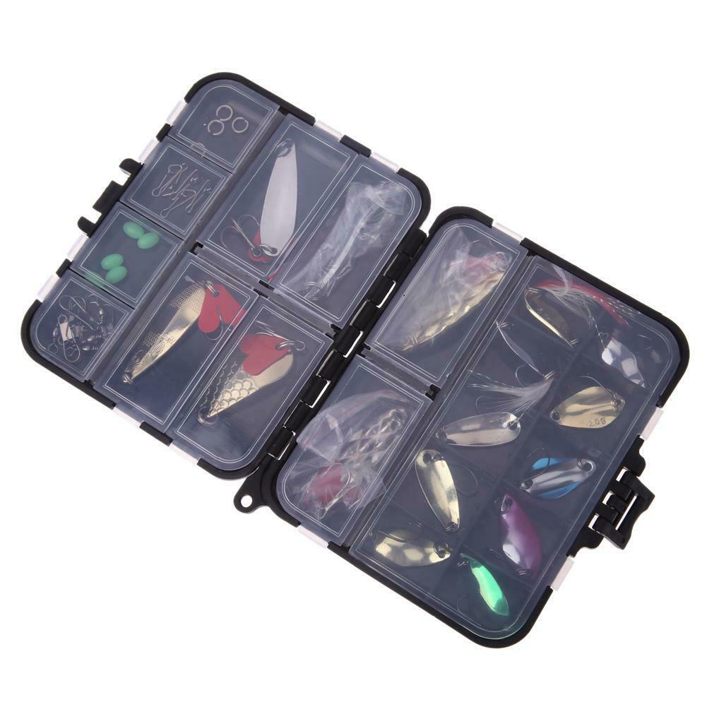37pcs/Case Metal Spoon Fishing Lure  Hook Kit Spinning with Box Tackle