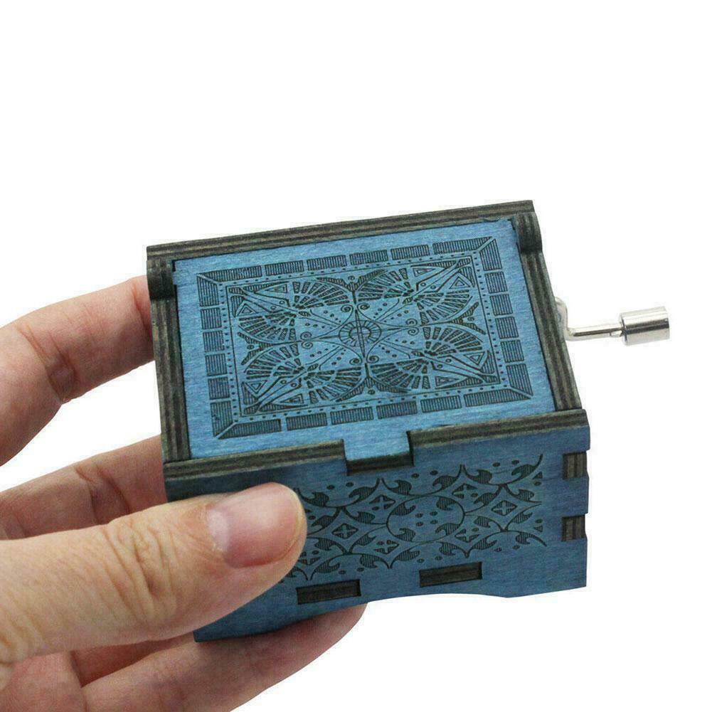 Music Box You are My Sunshine blue,Wooden Classic Music Crafts Crank Box