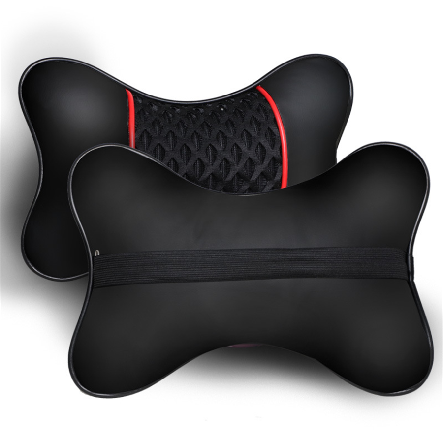 2* Breathable Headrest Pillow Black Leather Look Auto Car Seat Neck Rest Cushion
