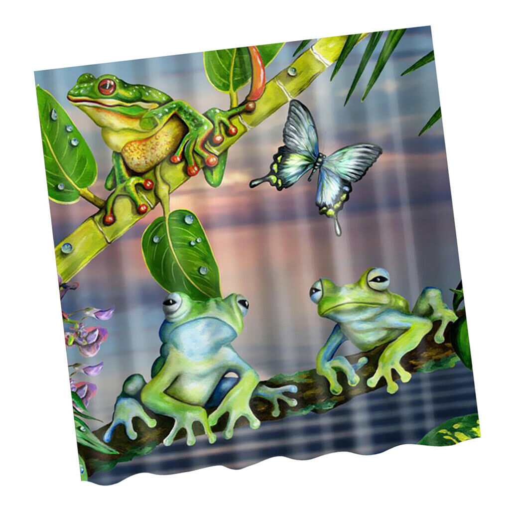 180x180cm Frogs Print Shower Curtain Bathroom Fabric Hanging Sheer Decor #1