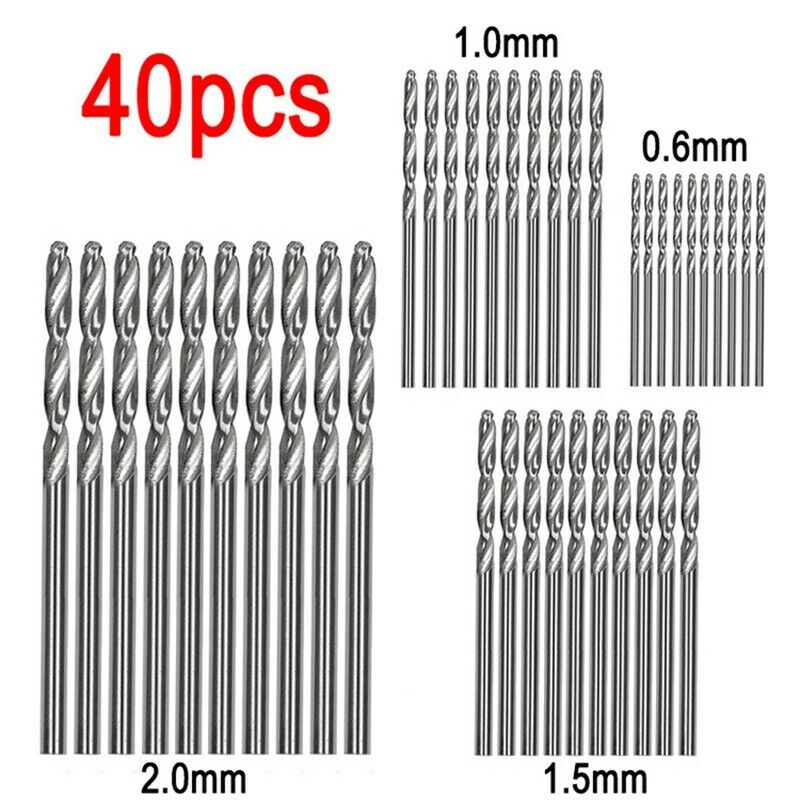 40 Pcs Mini Drill Hss Bit 0.6Mm-2.0Mm Straight Shank Pcb Twist Drill Bits Set G7