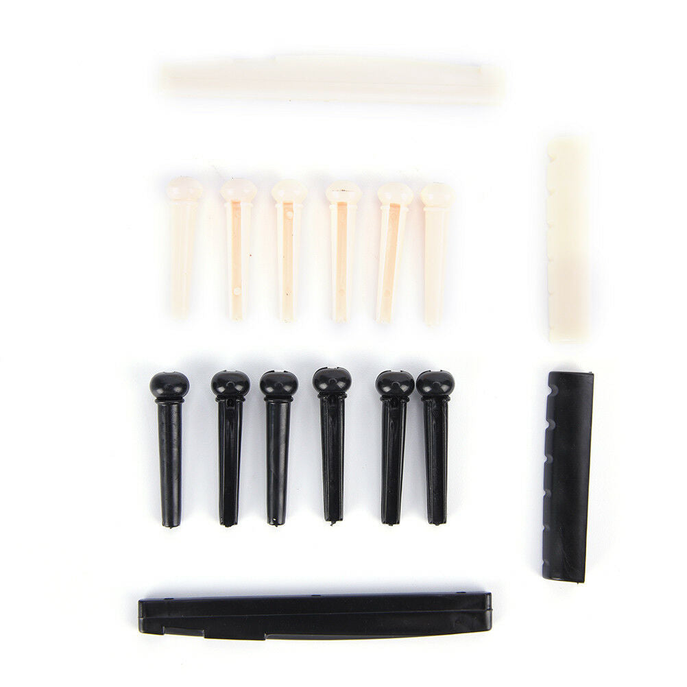 6 Bridge Pins + saddle + bridge saddle Bone for Acoustic Guitar white .l8