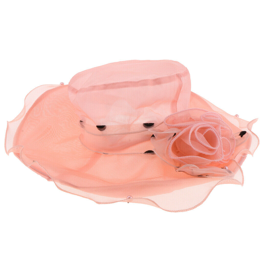 Women Lace Wide Brim Sun   Wedding Church Beach Derby Hat Orange