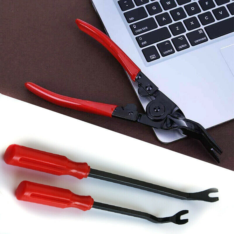 3Pc Car Exterior Door Removal Clip Removal Plier+Upholstery Removal Pry Bar Tool