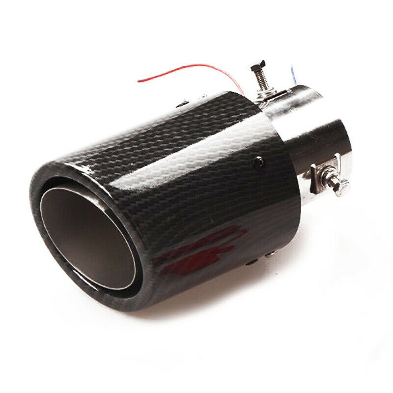 35-61mm Inlet Carbon Fiber Look Car SUV Exhaust Muffler Pipe Tip w/RED LED Light