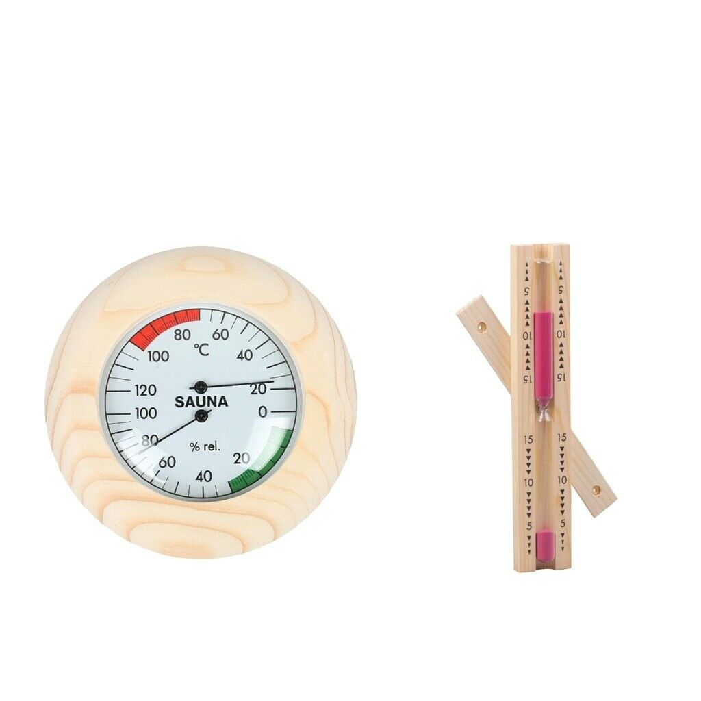 Wooden Sand Rotating Clock Timer And  Hygrothermograph Wall-Mounted for Sauna