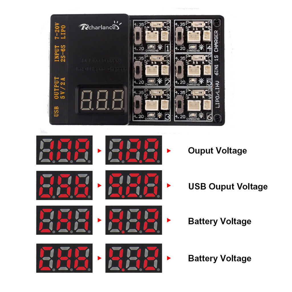 6 IN 1_1S Lipo LiHV Charger Chargering Board XT60 12A3V Battery Charging